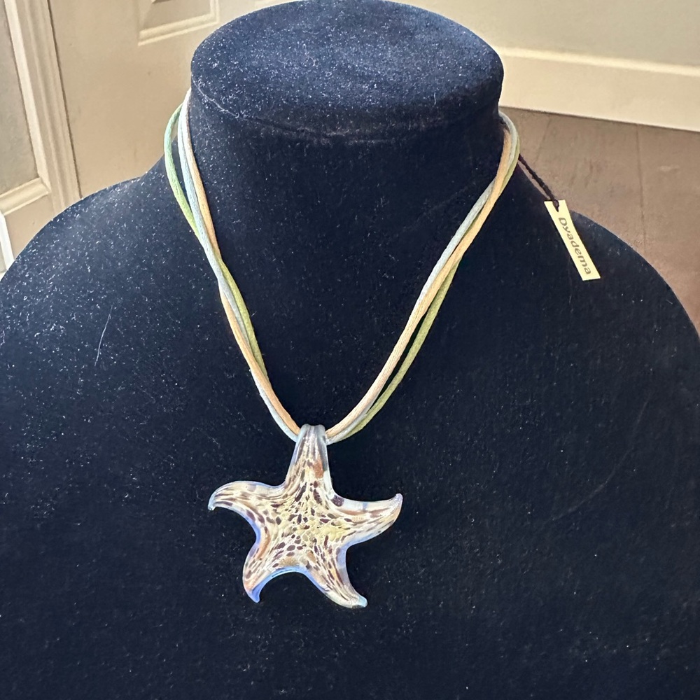 Dyadema 925 Italy Silk Cods Murano Glass Starfish Necklace NWT